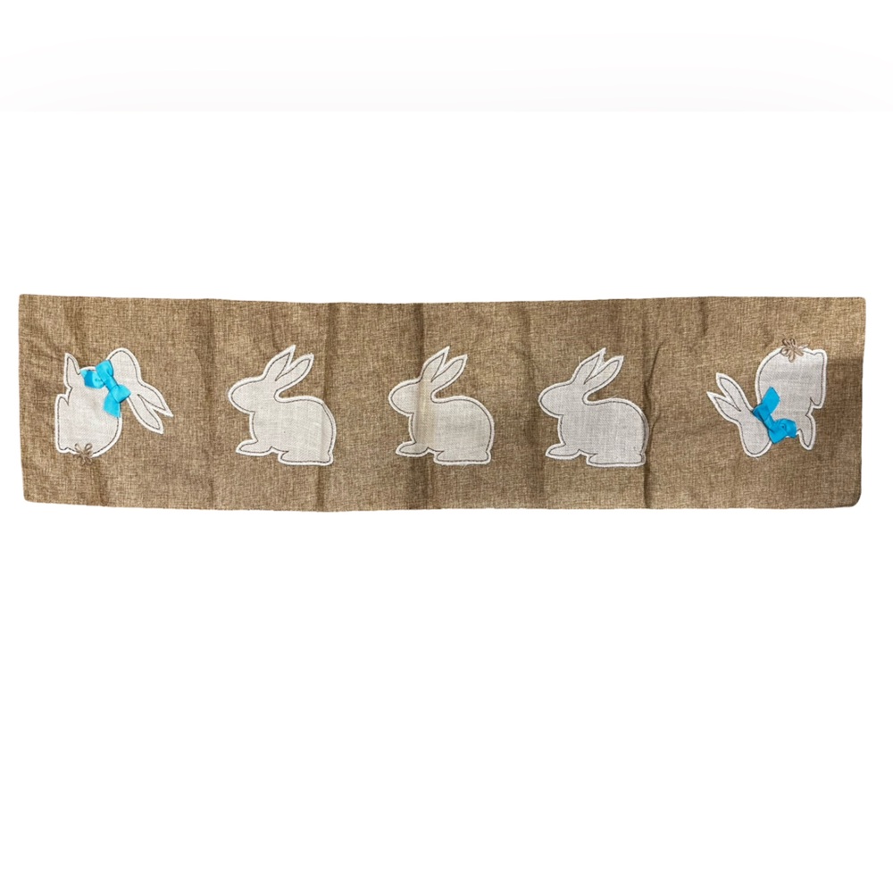 Brown Table Runner with White Bunny Appliques